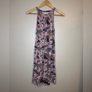 LOFT Floral Halter Neck Tiered Midi Dress Size XS Pink Boho Sleeveless Summer